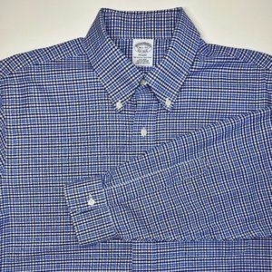 Men's Brooks Brothers Blue & White Plaid Dress Shirt Size 16.5 / 33, 100% Cotton